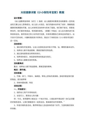 幼儿园大班健康详案教案《小小探险寻宝家》 包含反思预览