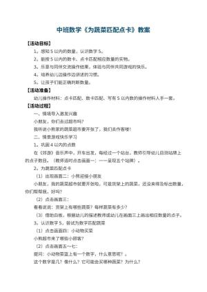 幼儿园中班数学教案《为蔬菜匹配点卡》 包含反思预览
