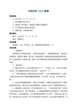 幼儿园大班识字教案《十》 包含反思预览