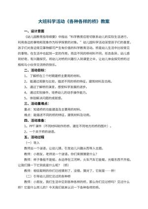 幼儿园大班科学活动《各种各样的桥》教案 包含反思