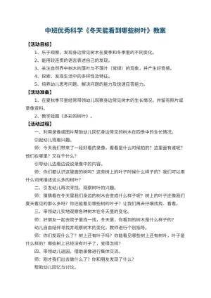 幼儿园中班优秀科学教案《冬天能看到哪些树叶》 包含反思