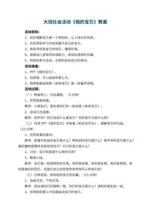幼儿园大班社会活动教案《我的宝贝》 包含反思预览