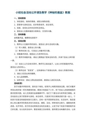 幼儿园小班社会活动公开课教案及教学《神秘的魔盒》 包含反思预览