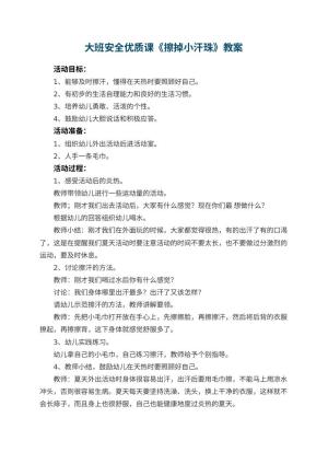 幼儿园大班安全优质课教案《擦掉小汗珠》 包含反思预览