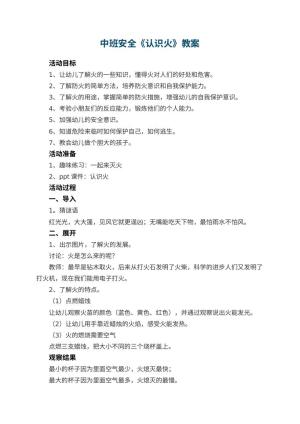 幼儿园中班安全教案《认识火》 包含反思预览