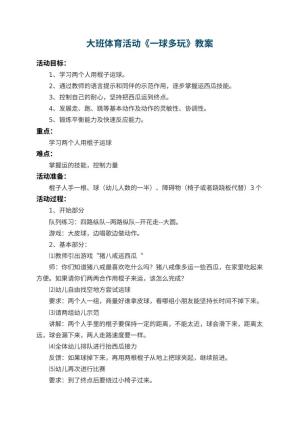 幼儿园大班体育活动教案《一球多玩》 包含反思预览