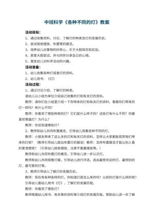 幼儿园中班科学教案《各种不同的灯》 包含反思预览