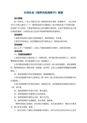 幼儿园大班社会教案《难养的拓麻歌子》 包含反思预览