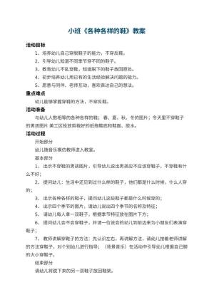 幼儿园小班教案《各种各样的鞋》 包含反思预览