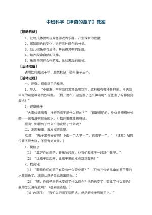 幼儿园中班科学教案《神奇的瓶子》 包含反思预览