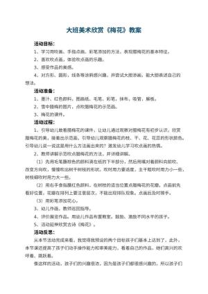 幼儿园大班美术欣赏教案《梅花》 包含反思预览
