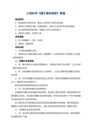 幼儿园小班科学优秀教案《罐子里的秘密》 包含反思预览