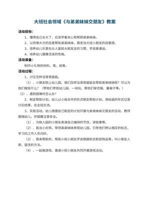 幼儿园大班社会领域教案《与弟弟妹妹交朋友》预览