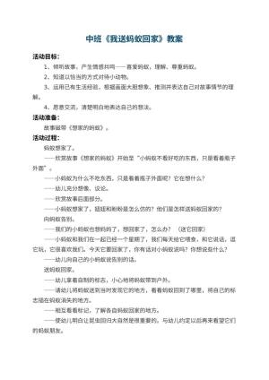 幼儿园中班教案《我送蚂蚁回家》预览