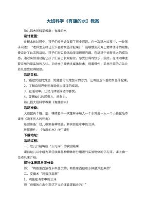 幼儿园大班科学教案《有趣的水》 包含反思预览