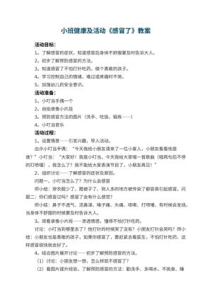 幼儿园小班健康教案及活动《感冒了》 包含反思预览