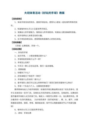 幼儿园大班体育活动优秀教案《好玩的手球》预览
