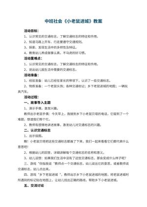 幼儿园中班社会《小老鼠进城》教案 包含反思预览