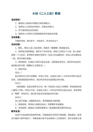 幼儿园大班教案《二人三足》 包含反思预览