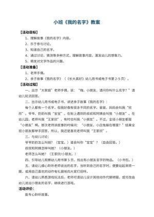 幼儿园小班教案《我的名字》 包含反思预览