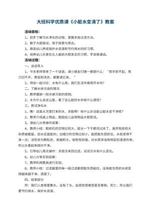 幼儿园大班科学优质课教案《小脏水变清了》 包含反思预览