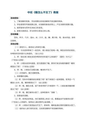 幼儿园中班教案《糖怎么不见了》 包含反思预览