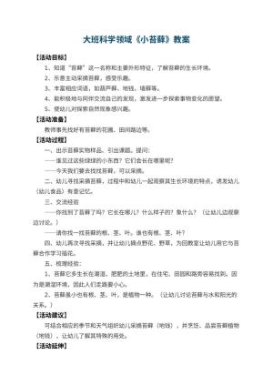 幼儿园大班科学领域教案《小苔藓》 包含反思预览