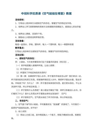 幼儿园中班科学优质课教案《空气娃娃在哪里》 包含反思预览
