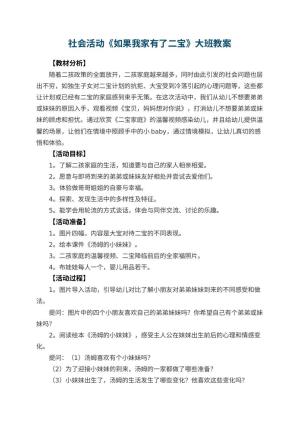 幼儿园社会活动《如果我家有了二宝》大班教案