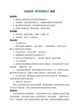 幼儿园大班科学教案《杯中的热水》 包含反思预览