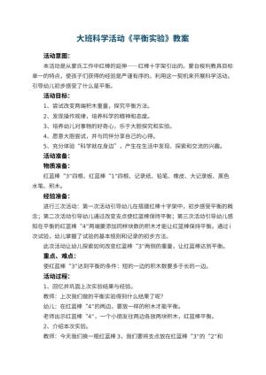 幼儿园大班科学活动教案《平衡实验》 包含反思