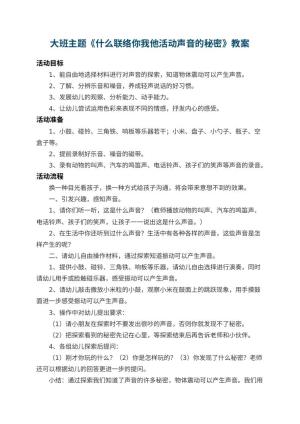 幼儿园大班主题教案《什么联络你我他活动声音的秘密》 包含反思预览