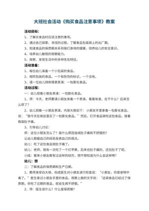幼儿园大班社会活动教案《购买食品注意事项》 包含反思预览