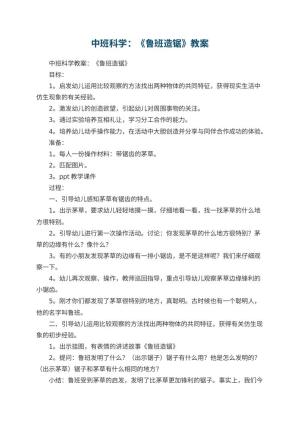 幼儿园中班科学优秀教案：《鲁班造锯》 包含反思预览