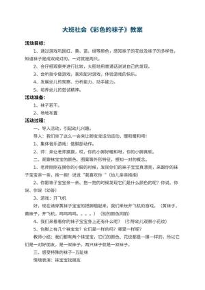 幼儿园大班社会优秀教案《彩色的袜子》 包含反思预览