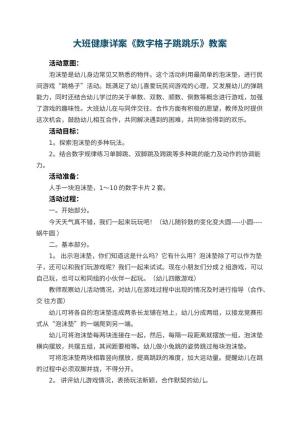 幼儿园大班健康详案教案《数字格子跳跳乐》 包含反思预览