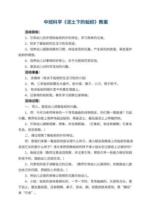 幼儿园中班科学教案《泥土下的蚯蚓》 包含反思预览
