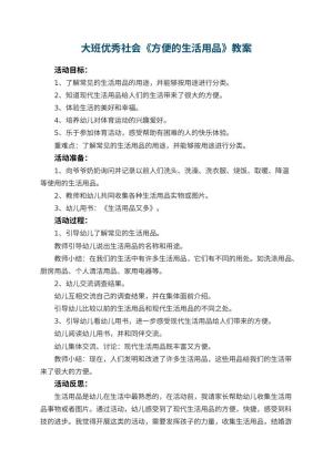 幼儿园大班优秀社会教案《方便的生活用品》 包含反思