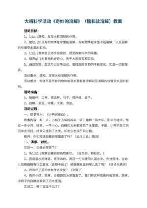 幼儿园大班科学活动《奇妙的溶解》（糖和盐溶解）教案 包含反思预览