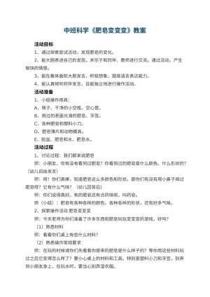 幼儿园中班科学优秀教案《肥皂变变变》 包含反思预览