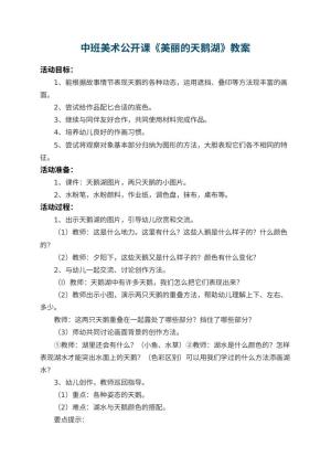 幼儿园中班美术公开课教案《美丽的天鹅湖》 包含反思