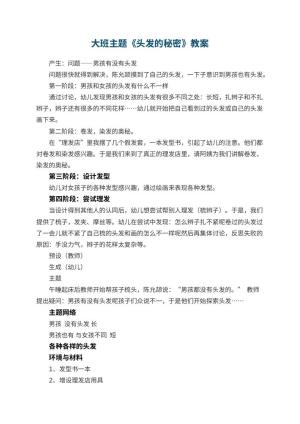 幼儿园大班主题教案《头发的秘密》 包含反思预览