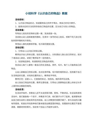 幼儿园小班科学优秀教案《认识自己的物品》 包含反思预览