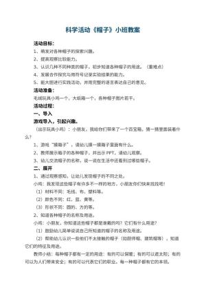 幼儿园科学活动《帽子》小班教案 包含反思预览