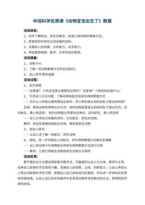 幼儿园中班科学优质课教案《动物宝宝出生了》 包含反思预览
