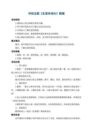 幼儿园中班主题教案《五官本领大》 包含反思