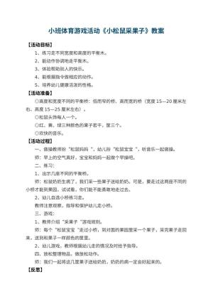 幼儿园小班体育游戏活动教案《小松鼠采果子》 包含反思