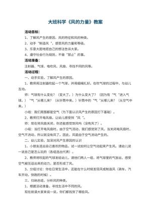 幼儿园大班科学优秀教案《风的力量》 包含反思
