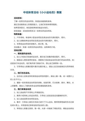幼儿园中班体育活动教案《小小运动员》 包含反思