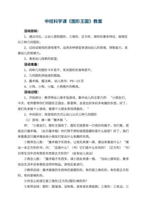 幼儿园中班科学课教案《图形王国》 包含反思预览